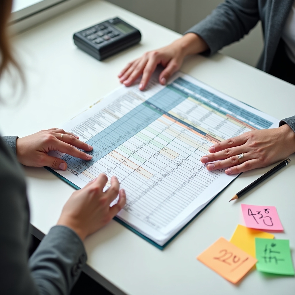 Person reviewing an annual household budget spreadsheet on a modern desk