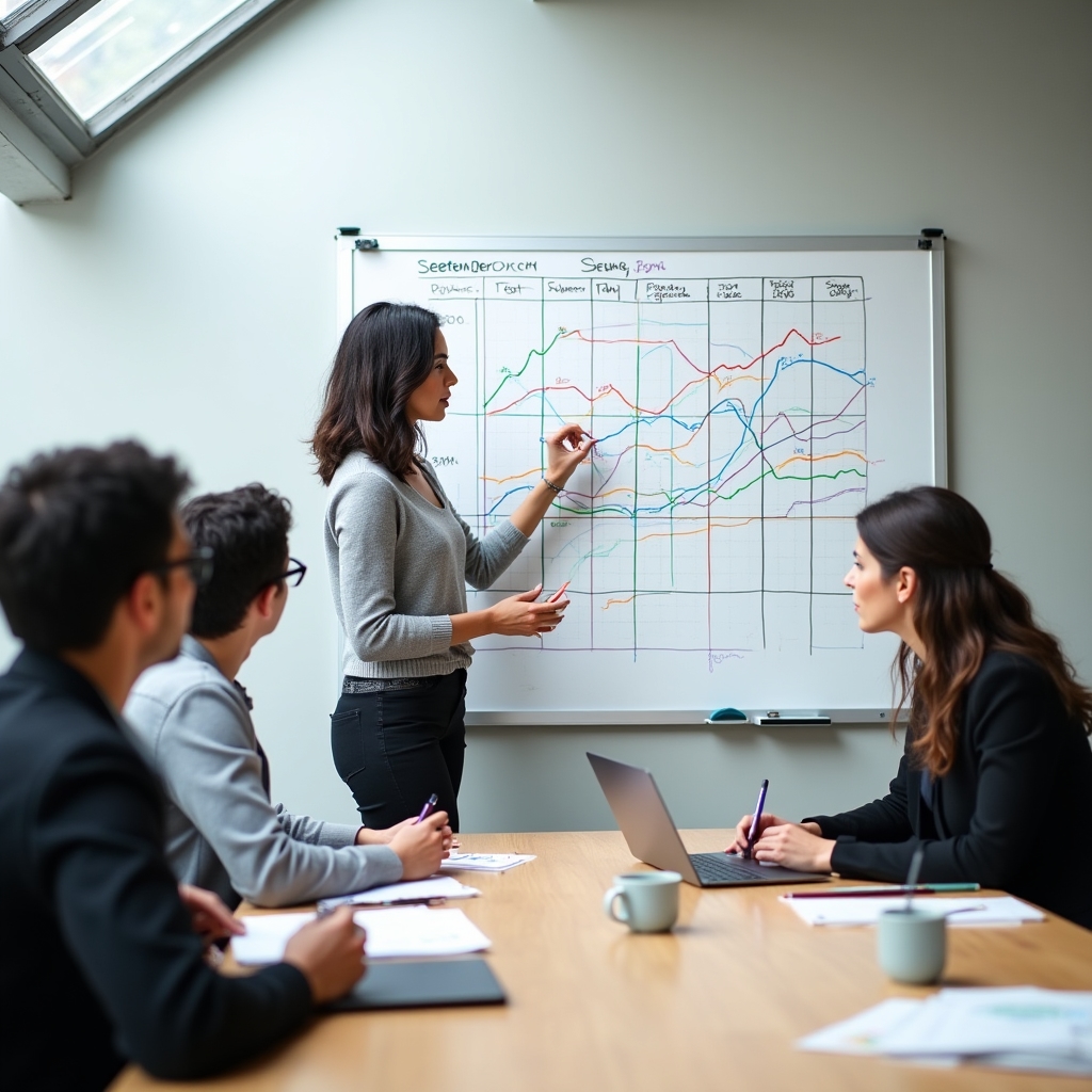 Financial consultant working through a methodology session with a family around a table